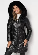 Kurtki damskie - Czarna Metaliczna Kurtka Pikowana z Kapturem Eclaris - miniaturka - grafika 1