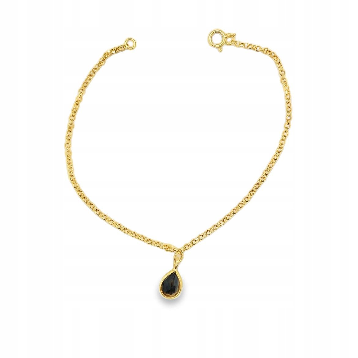 Bransoletka srebrna pozłacana z ONYKSEM CZARNY delikatna SREBRO 925