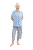 Piżamy damskie - PIŻAMA DAMSKA 3XL WZÓR ORIENT ROZPINANA KRÓTKI RĘKAW SPODNIE 7/8 NIEBIESKA - miniaturka - grafika 1