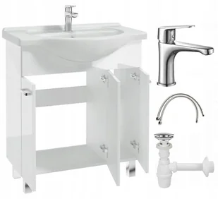 Szafka łazienkowa z umywalką baterią i syfonem 75 Stojąca biały połysk - Szafki łazienkowe - miniaturka - grafika 1