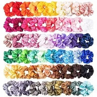 Ozdoby do włosów - Gumki mocne do włosów wielokolorowe scrunchie satynowe frotki zestaw 60 szt - miniaturka - grafika 1