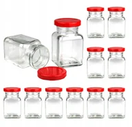 Pojemniki kuchenne - 12x pojemniki słoiki słoiczki na przyprawy 150 ml z czerwoną zakrętką fi 53 - miniaturka - grafika 1