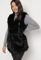 Kamizelki damskie - Czarna Kamizelka z Futerka Ozdobiona Wstawkami z Ekoskóry Robenissa - miniaturka - grafika 1