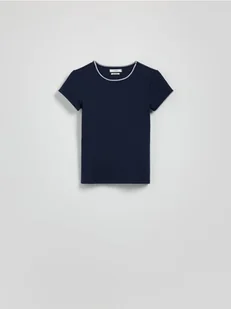 Reserved - T-shirt z modalem - granatowy - Koszulki i topy damskie - miniaturka - grafika 1
