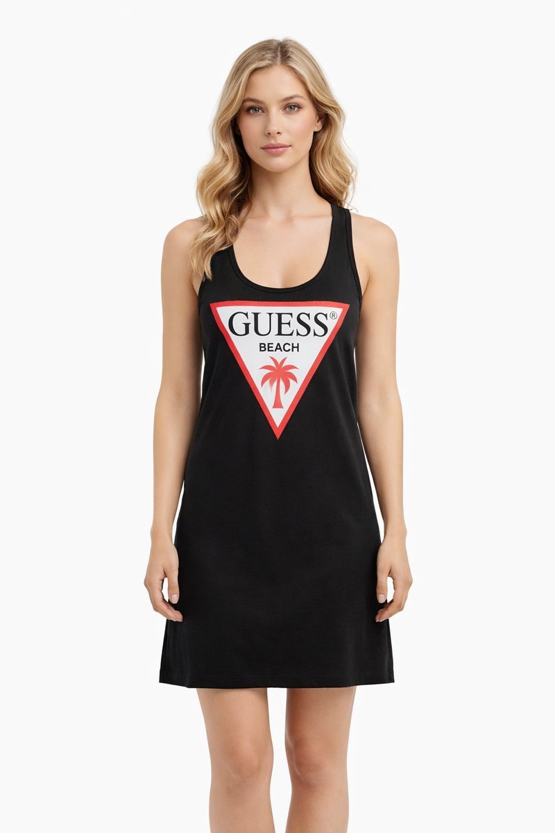 GUESS CZARNA SUKIENKA NA RAMIĄCZKACH Z LOGO BEACH XS 1I3A