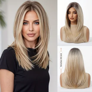 TEMU Elegancki gradientowy blond włosy średniej długości z naturalnym warstwowym designem - gęstość różowa siatka, proste syntetyczne włosy na - Pozostałe akcesoria fryzjerskie - miniaturka - grafika 1