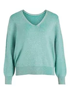 Swetry damskie - Vila Damski sweter Viril Multi V-Neck L/S Knit Top-Noos, Green Milieu/Detail:w Alhambra, XXL - miniaturka - grafika 1