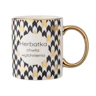 Kubek Gold Dream prosty ze złotym uchem 250 ml Herbatka biało-czarny - Kubki - miniaturka - grafika 1