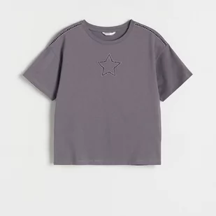 Reserved - Bawełniany t-shirt z przeszyciami - Szary - Koszulki dla dziewczynek - miniaturka - grafika 1