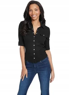 GUESS CZARNA BLUZKA Z GUZIKAMI I KOŁNIERZYKIEM DOPASOWANA M GNA - Bluzki damskie - miniaturka - grafika 1
