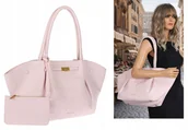 Torebki damskie - Regina Schrecker Torebka Damska Shopper na Ramię pojemna RS5022 różowa - miniaturka - grafika 1