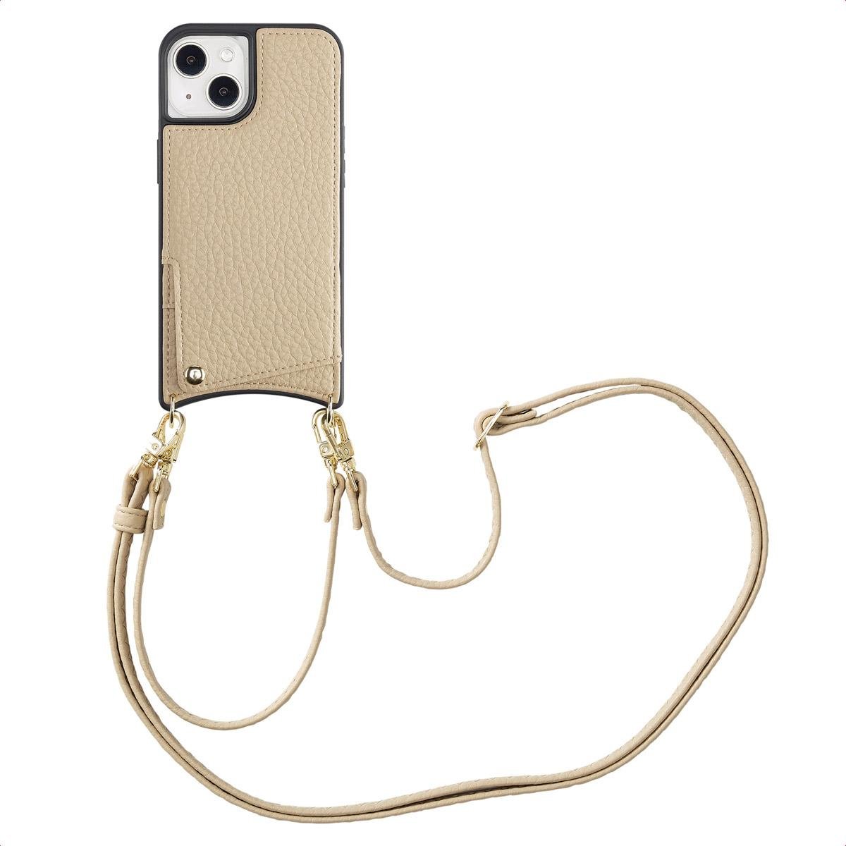 Etui na telefon Selencia Nova z kablem i uchwytem na kartę do Apple iPhone 13 - beżowe