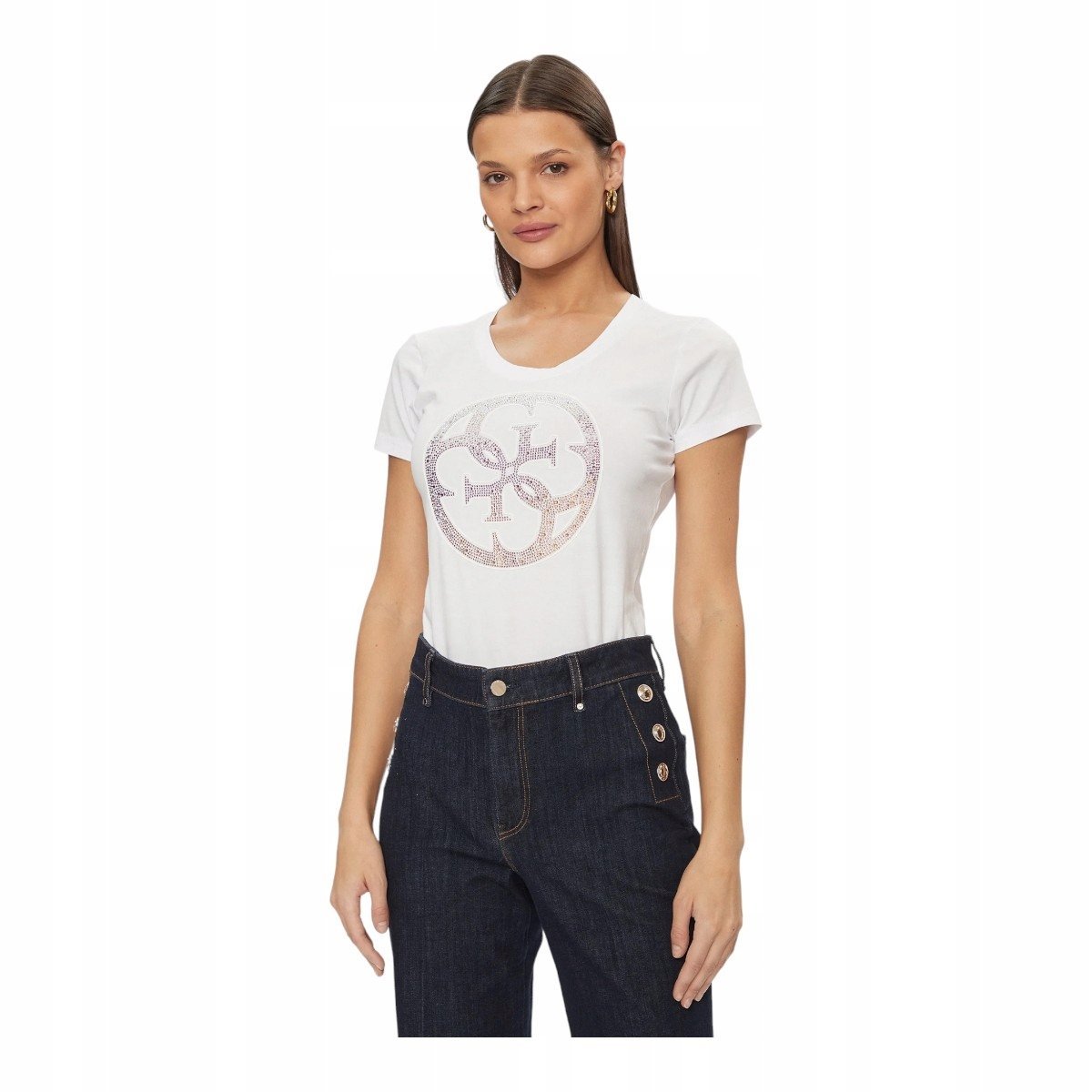 Guess Koszulka Damska T-Shirt Ss Cn 4G Logo Tee Biała R.S