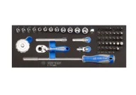 Zestawy narzędziowe - ZESTAW NASADEK I BITÓW 1/4" 53cz. KRÓTKIE, 6-kąt. 4 - 14mm Z AKCESORIAMI, WKŁAD Z PIANKI EVA DO WÓZKA King Tony - miniaturka - grafika 1