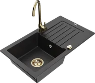 Zlewozmywaki z baterią - Mexen Pablo zlewozmywak granitowy 1-komorowy z ociekaczem i baterią kuchenną Telma, czarny/srebrny - 6510-73-670200-50 - miniaturka - grafika 1
