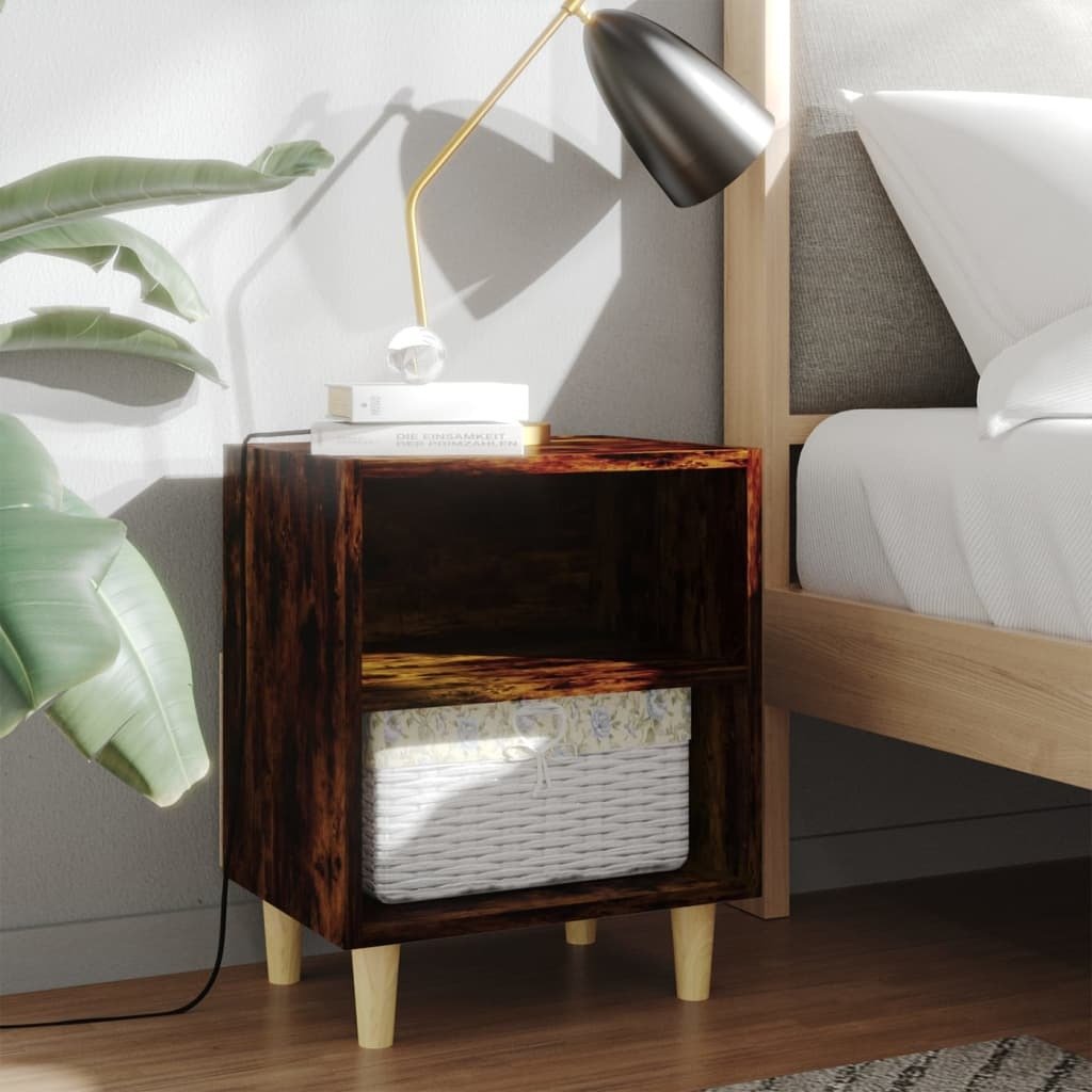 vidaXL Stolik nocny z nogami z litego drewna dąb wędzony 40x30x50 cm - Stolik nocny - Szafki nocne - Szafka nocna - Stolik boczny