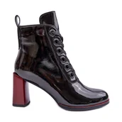 Botki damskie - Lakierowane Sznurowane Botki Na Słupku S.Barski MR870-15 Czarne - miniaturka - grafika 1