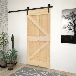 Drzwi przesuwne z osprzętem, 100x210 cm, lite drewno sosnowe | 3057504 VIDAXL - Drzwi wewnętrzne - miniaturka - grafika 1