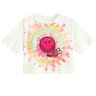 Koszulki dla dziewczynek - Cool Club, T-shirt dziewczęcy, crop top, biały, SmileyWorld - miniaturka - grafika 1