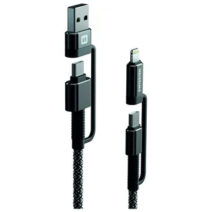 Kabel do ładowania i przesyłania danych Swissten Kevlar 4in1 3A 1,5 m Kolor: ciemnoszary - Ładowarki do telefonów - miniaturka - grafika 1