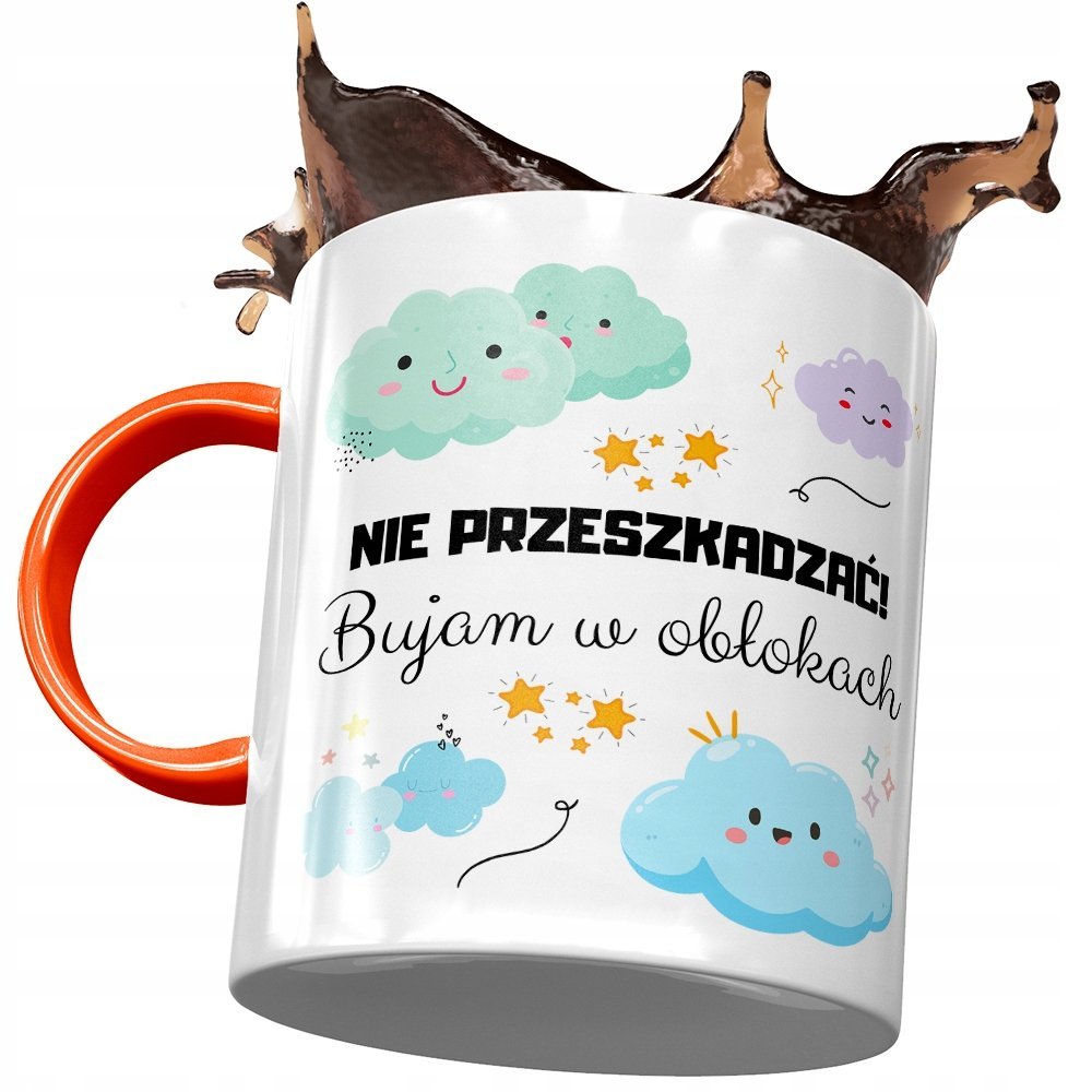 Kubek Pomarańczowy Śmieszny Nie Przeszkadzać z Nadrukiem ze Zdjęciem + Opakowanie na prezent (wzór 02)