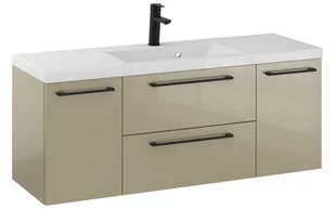 Szafka Wisząca Z Umywalką RON 120 cm D - Cappuccino Wysoki Połysk - Uchwyty Czarne Matowe - Szafki łazienkowe - miniaturka - grafika 1