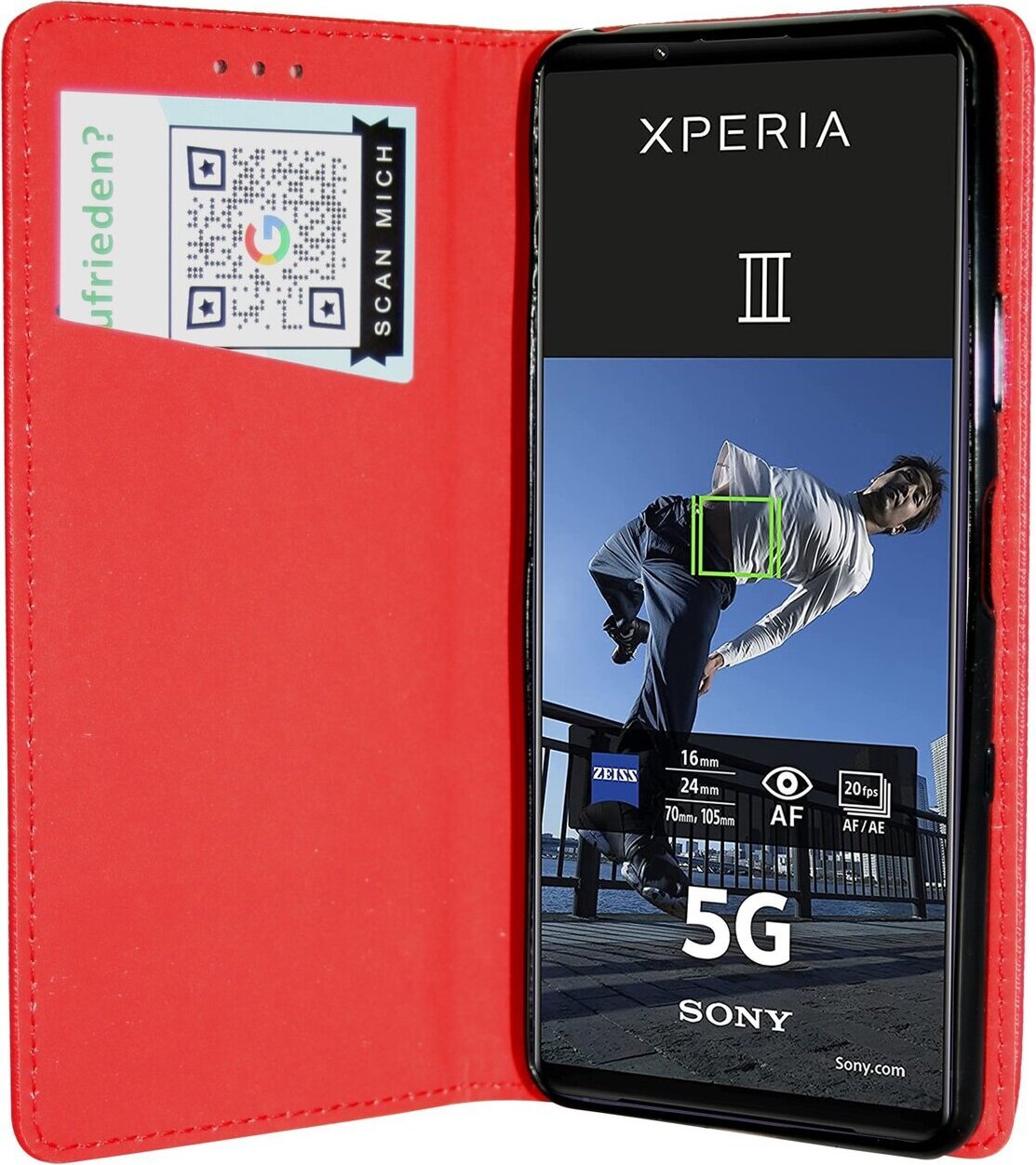cofi1453® Eleganckie etui Book Cover Smart Magnet kompatybilne z Sony Xperia 10 III Skórzana optyka Portfelowa okładka w stylu książki Czerwony