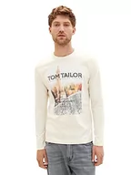 Koszulki męskie - TOM TAILOR Męska koszulka z długim rękawem z nadrukiem fotograficznym z bawełny, 18592-vintage beżowy, XL - miniaturka - grafika 1