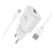 Ładowarki do telefonów - Xqisit USB A 2,4 A + kabel microUSB 1m (biały) - miniaturka - grafika 1