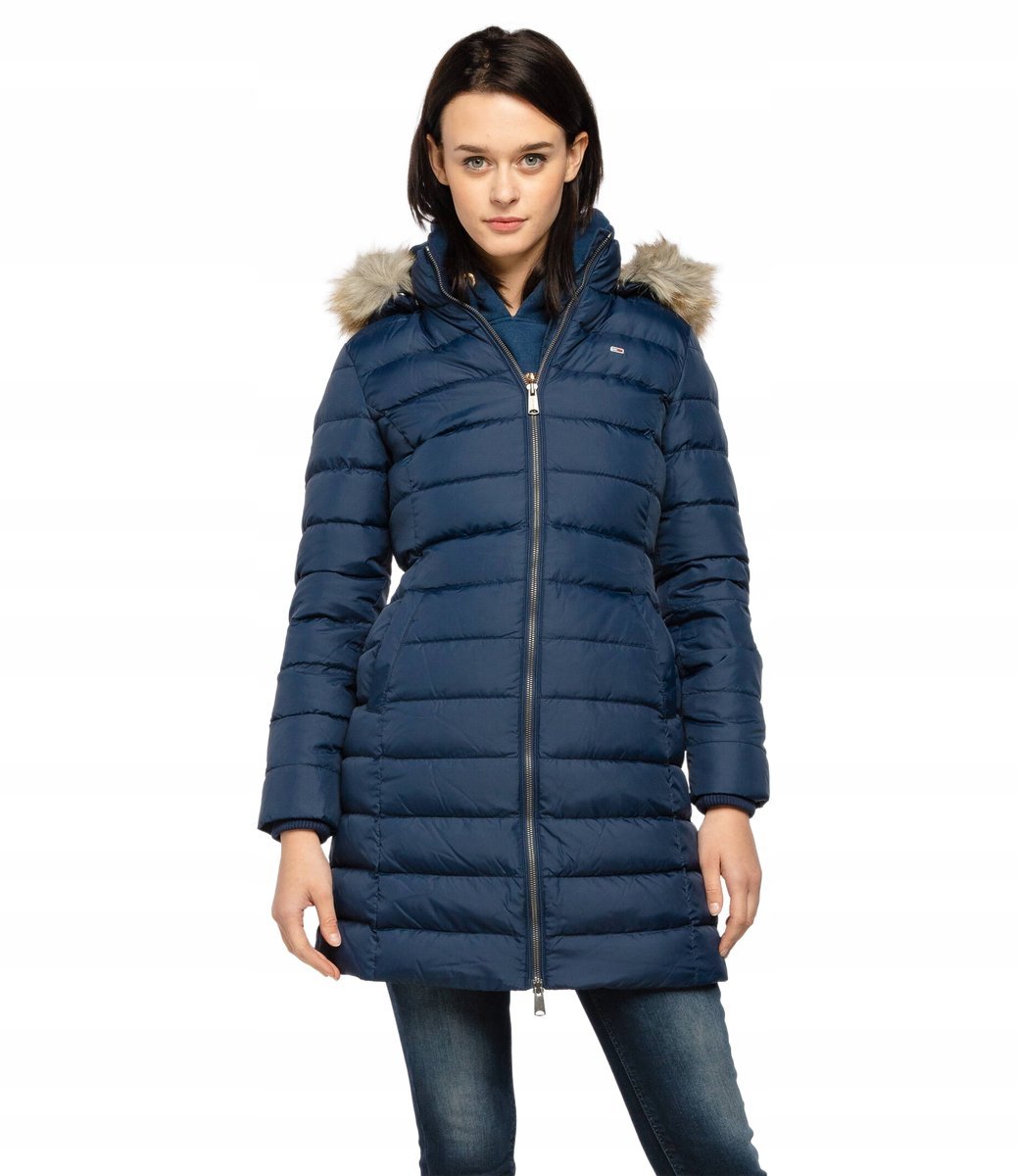 TOMMY JEANS KURTKA DAMSKA PIKOWANA GRANATOWA Z LOGO XS 17AA