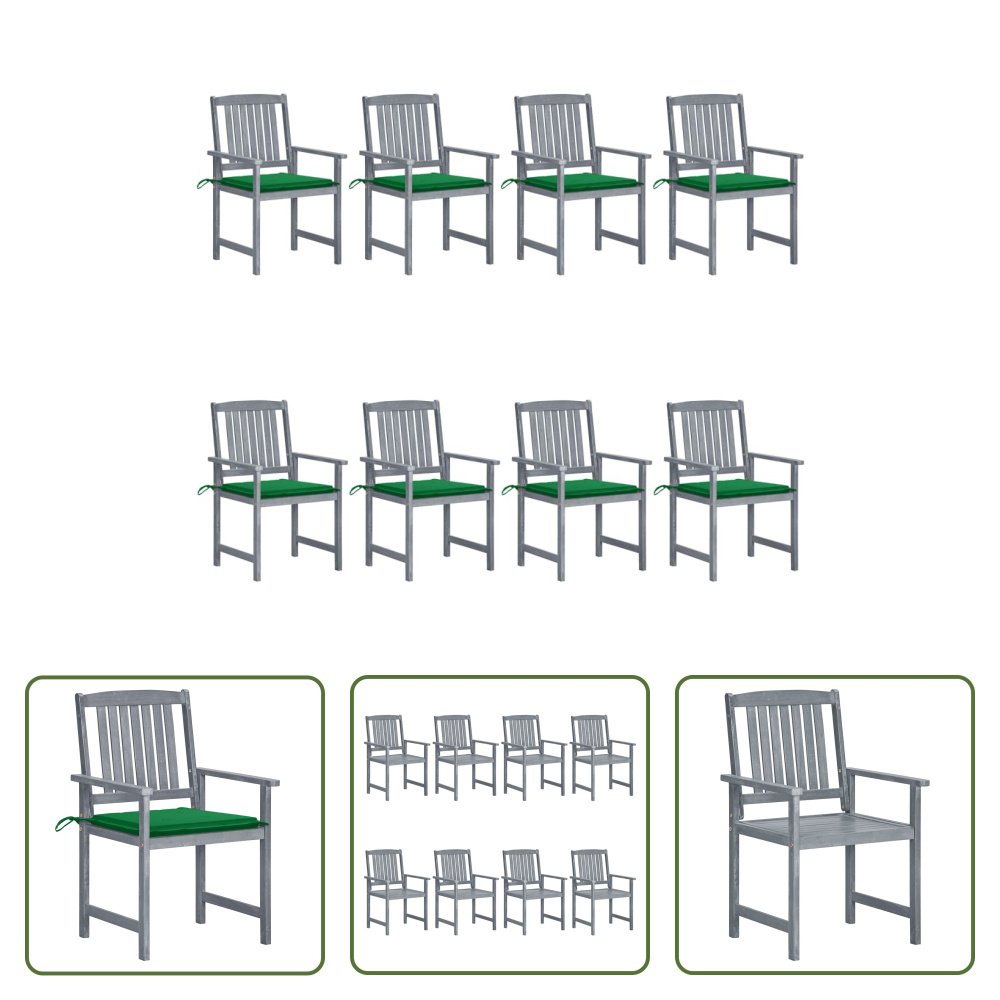 The Living Store Krzesła ogrodowe z poduszkami 8 szt. Lite drewno akacjowe szare