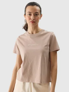 T-shirt regular z nadrukiem damski 4F 4FWSS24TTSHF1354-83 Brązowy - Koszulki i topy damskie - miniaturka - grafika 1