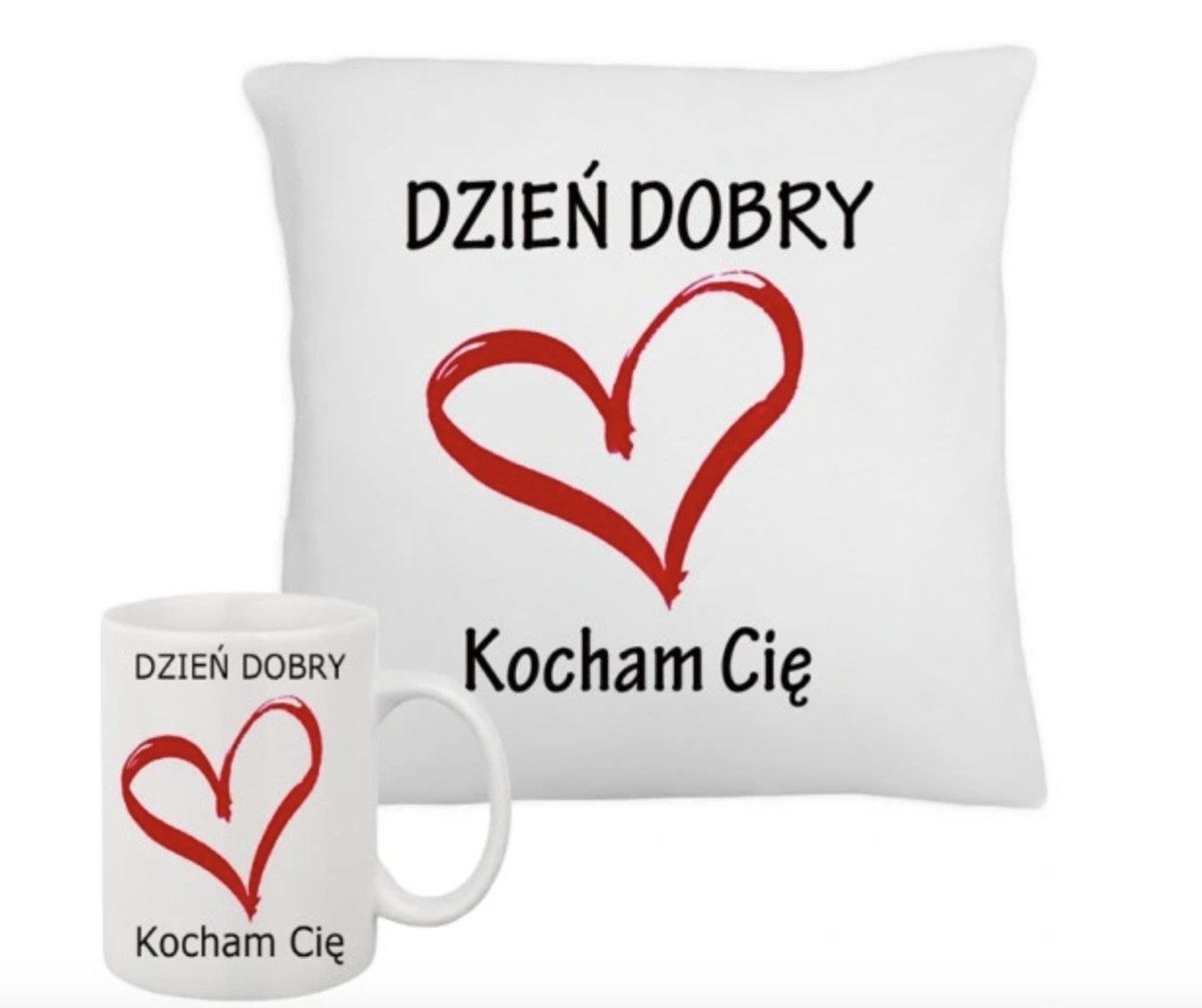ZESTAW PODUSZKA + KUBEK Prezent DZIEŃ DOBRY KOCHAM CIĘ WALENTYNKI + IMIĘ 25