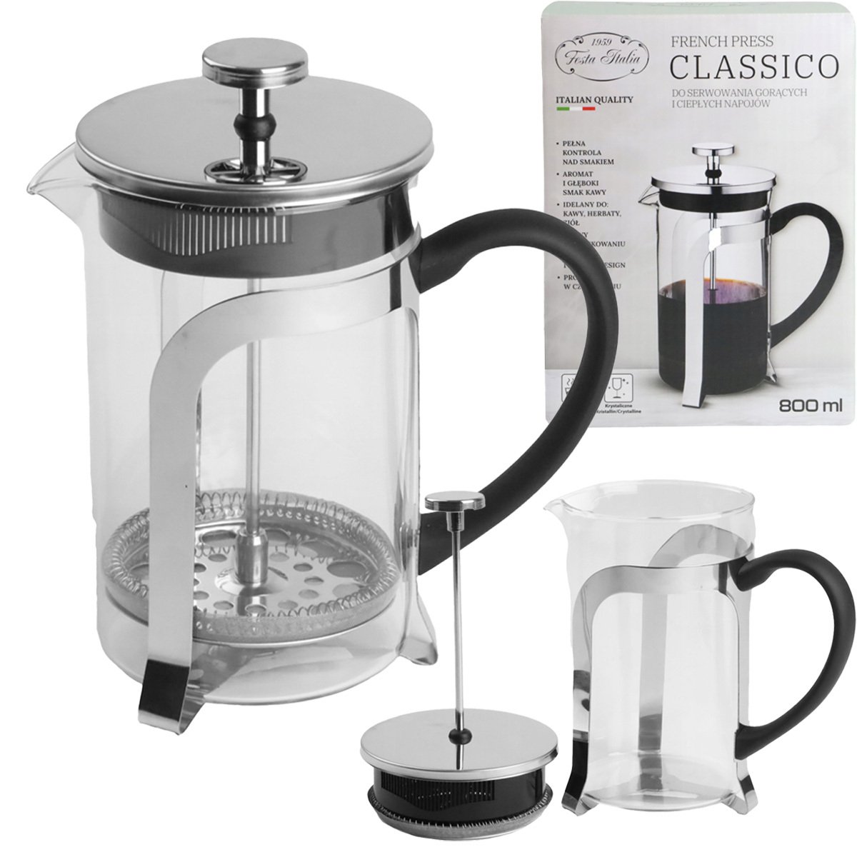 French Press 800ml szklany ekspres do kawy zestaw kawa herbata prasa stal nierdzewna