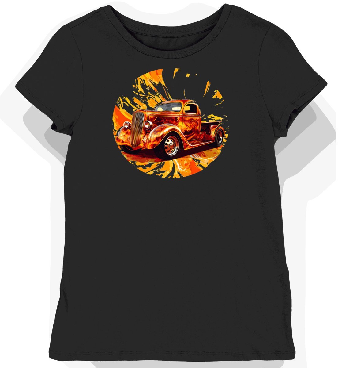 Koszulka damska czarna z grafiką klasycznych aut i ciężarówki S