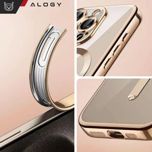 Etui MagSafe Case do iPhone 15 Pro Max Glamour Luxury obudowa Slim Ring Alogy Złote przezroczyste + Szkło - Etui i futerały do telefonów - miniaturka - grafika 4