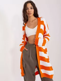Swetry damskie - Kardigan pomarańczowy casual narzutka rękaw długi długość długa - grafika 1
