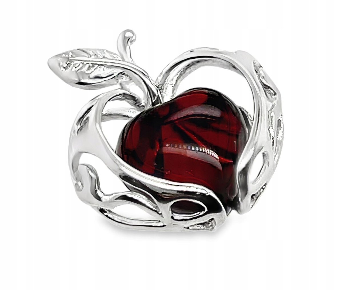 Wisiorek srebrny z bursztynem jabłko ZAWIESZKA ze srebra serce