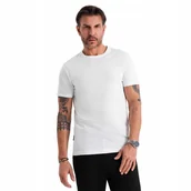 Koszulki męskie - Męski klasyczny bawełniany T-shirt BASIC wygodny biały OM-TSBS-0236 V4 XXL - miniaturka - grafika 1