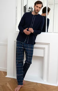 Bawełniana piżama męska Jakub, Kolor granatowy-wzór, Rozmiar M, Italian Fashion - Intymna - Piżamy męskie - miniaturka - grafika 1