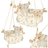 Leżaczki i huśtawki - Huśtawka dla dzieci materiałowa drewniana wisząca tęcza - miniaturka - grafika 1