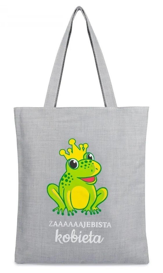 Torba na zakupy ŻABA z nadrukiem ŻAAAAJEBISTA KOBIETA na zamek TA-99 szary
