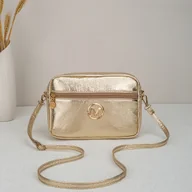 Torebki damskie - TEMU Złota Torba na Jedno Ramię z - z Emblematem w Kształcie Litery M, Złotym Zamkiem Błyskawicznym - Elegancka Torebka na Imprezy, Śluby, Codzienne - miniaturka - grafika 1