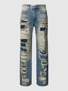 Spodnie męskie - Jeansy z efektem znoszenia i 5 kieszeniami - grafika 1