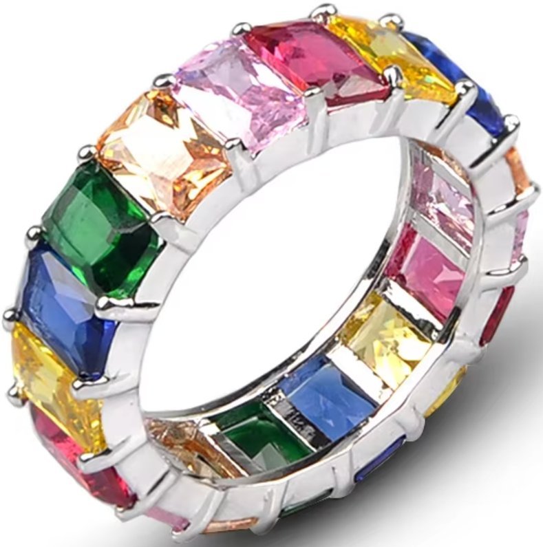 Srebrny Pierścionek Kolorowe Owalne Cyrkonie Posrebrzana Obrączka Kamienie