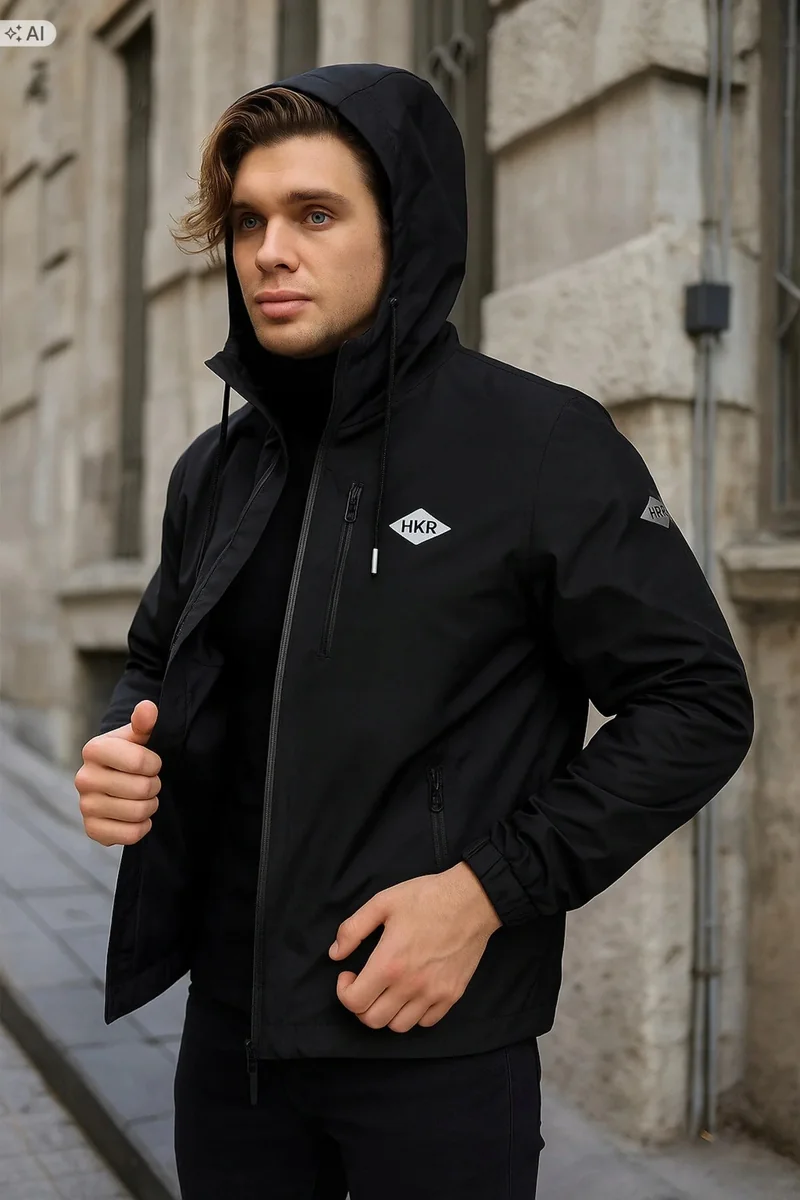 MĘSKI PŁASZCZ Z KAPTUREM GŁADKI ELEGANCKI SPORTOWY 3XL 5IA