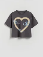 Koszulki dla dziewczynek - Reserved - Luźny t-shirt z nadrukiem - ciemnoszary - miniaturka - grafika 1