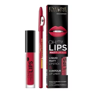 Eveline Oh My Lips zestaw do makijażu ust Liquid Matt Lipstick matowa pomadka 4,5 ml + Contour Lip Liner konturówka 05 Red Passion 1szt - Palety i zestawy do makijażu - miniaturka - grafika 1