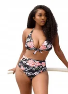 Stroje kąpielowe - Strój Kąpielowy Wysoki Stan Kwiaty Róże Czarny L - miniaturka - grafika 1