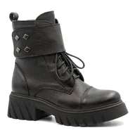 Botki damskie - Czarne skórzane botki LM60481 - Neścior - miniaturka - grafika 1